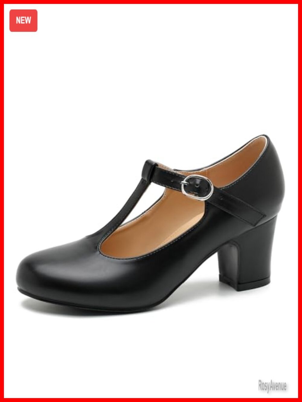 T-Strap Mary Jane Pumps Chunky Block Heel Round Toe Dress Shoes Adjustable